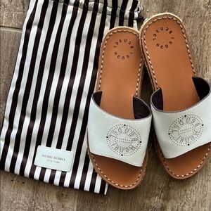 Henri Bendel Loewe White and Tan Slide Sandals size 9